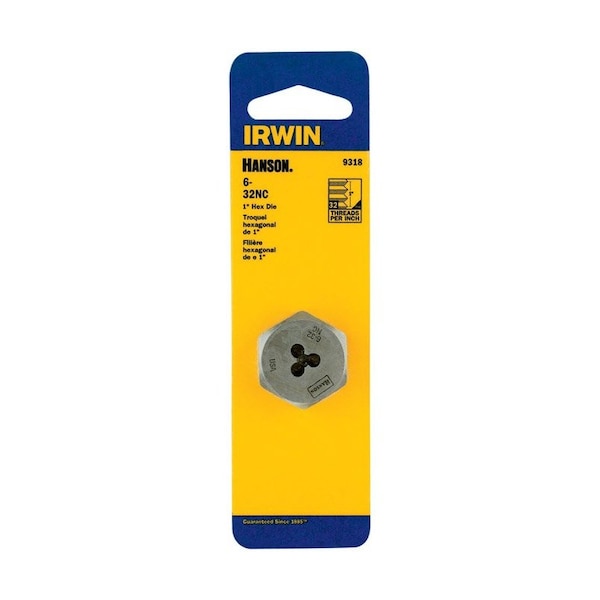 Irwin Irwin Hanson High Carbon Steel SAE Hexagon Die 6-32 1 pc 9318 - main
